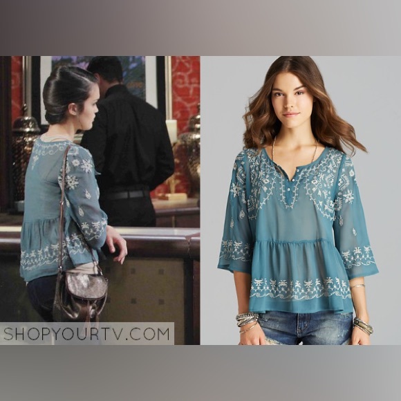 Free People Turquoise Embroidered Sheer Blouse Top - Picture 3 of 9